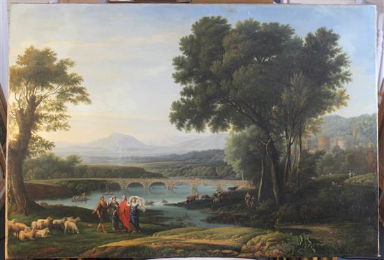 After Claude Lorrain Landscape with Jacob and Laban and his daughters (Petworth House, West Sussex), 30 x 44in., unframed